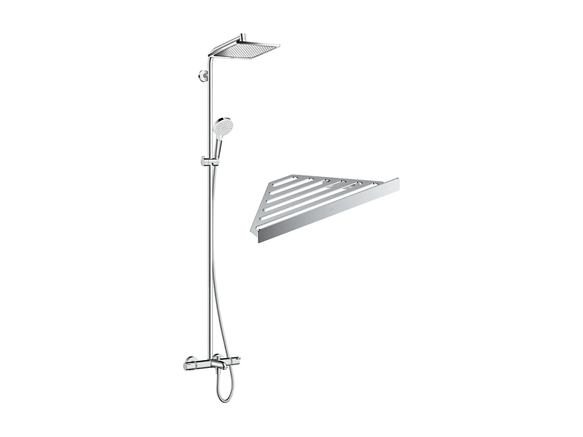 Colonne bain douche thermostatique HANSGROHE Crometta E 240 chromé + tablette Addstoris