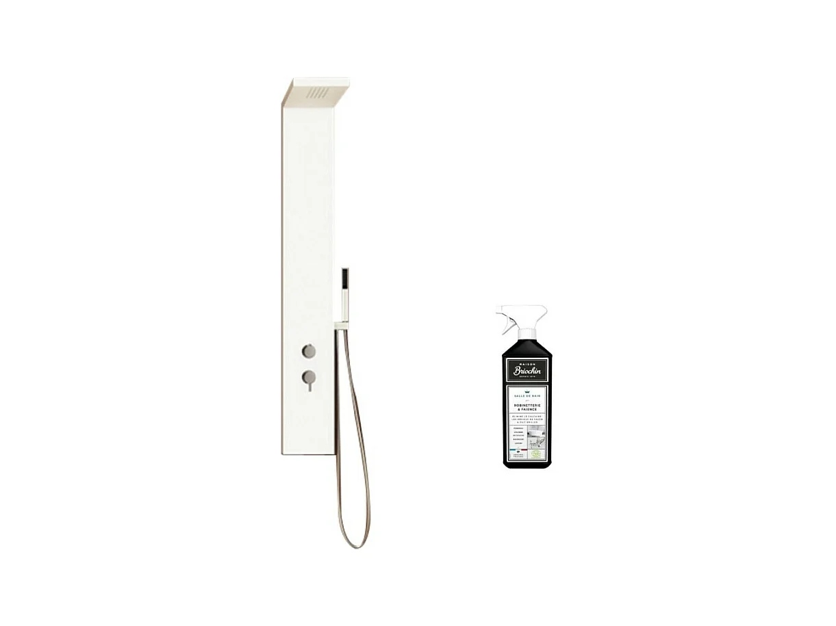 Colonne de douche KINEDO Aquastyle inox laquée blanc mat + nettoyant Briochin