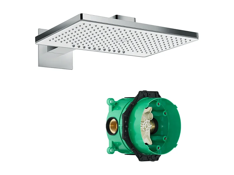 HANSGROHE Douche de tête 460 2jet avec bras de douche blanc/chromé avec corps encastré universel pour robinetterie Ibox