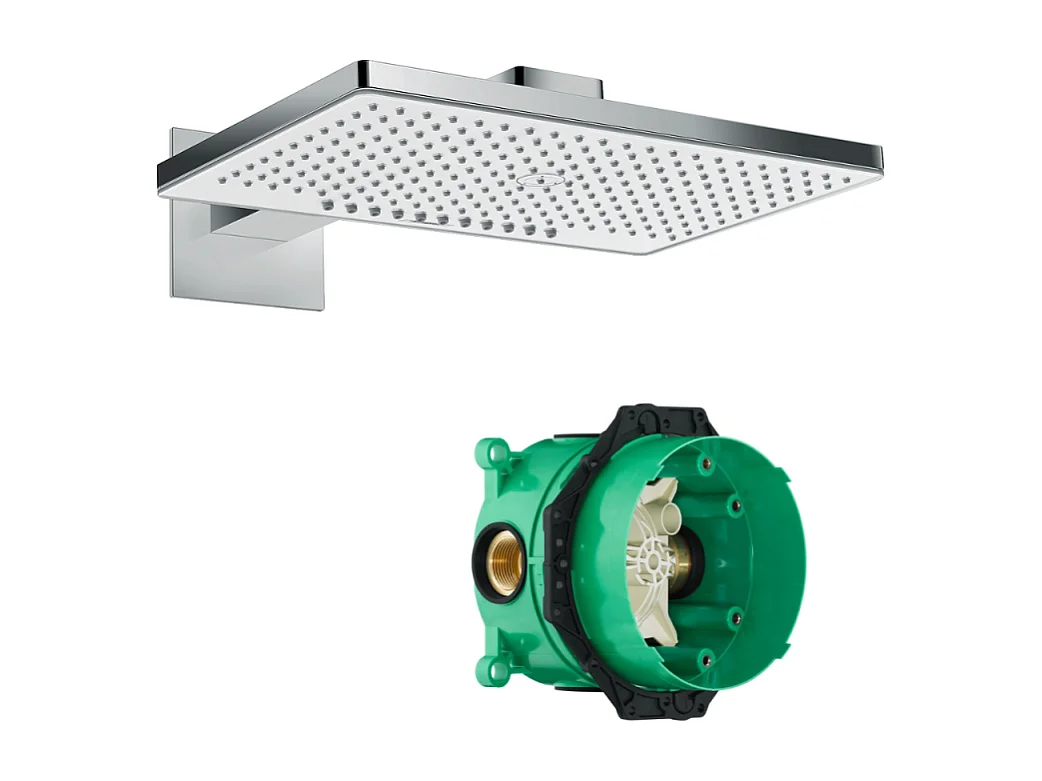 HANSGROHE Douche de tête 460 2jet avec bras de douche blanc/chromé avec corps encastré universel pour robinetterie Ibox