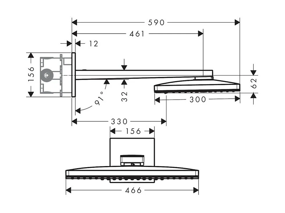 HANSGROHE Douche de tête 460 2jet avec bras de douche blanc/chromé avec corps encastré universel pour robinetterie Ibox