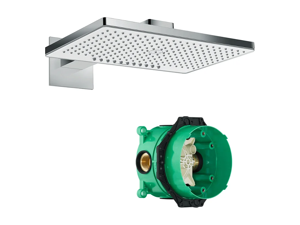 HANSGROHE Douche de tête 460 2jet avec bras de douche blanc/chromé avec corps encastré universel pour robinetterie Ibox