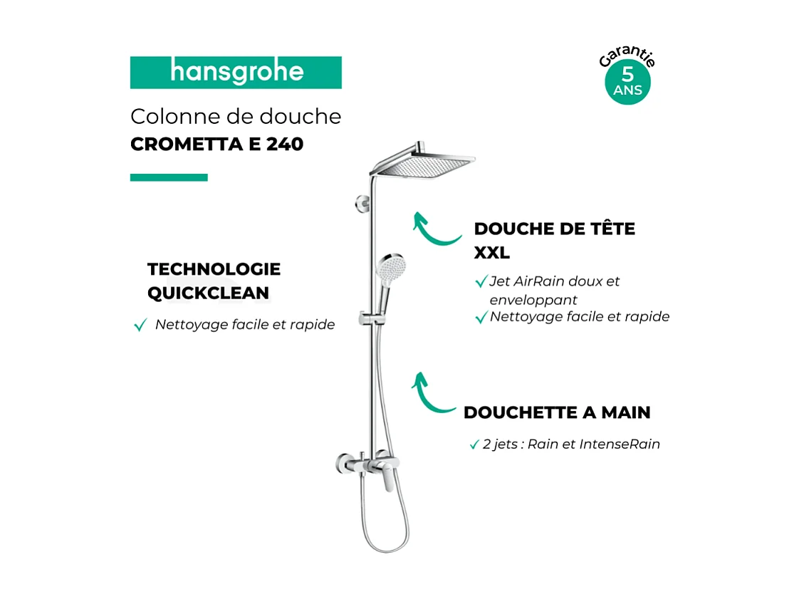 Colonne de douche mécanique HANSGROHE Crometta E 240 chromé + tablette Addstoris