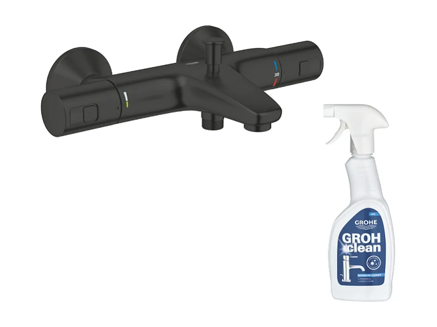 Mitigeur bain douche thermostatique GROHE Precision Start noir + nettoyant GrohClean