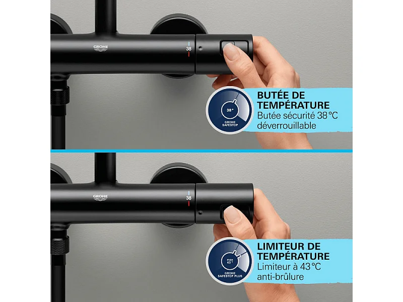 Mitigeur bain douche thermostatique GROHE Precision Start noir + nettoyant GrohClean