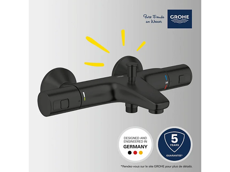 Mitigeur bain douche thermostatique GROHE Precision Start noir + nettoyant GrohClean