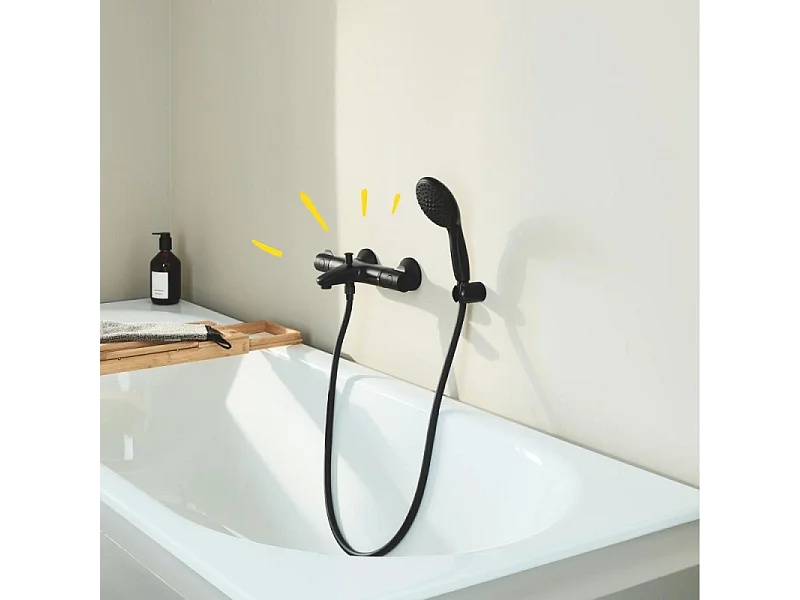 Mitigeur bain douche thermostatique GROHE Precision Start noir + nettoyant GrohClean