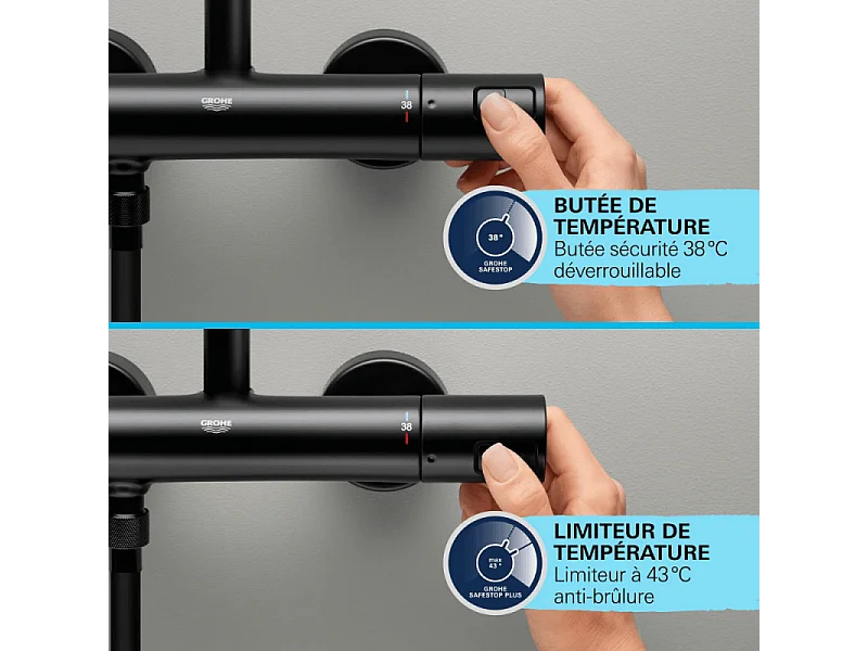 Mitigeur bain douche thermostatique GROHE Precision Start noir + nettoyant GrohClean