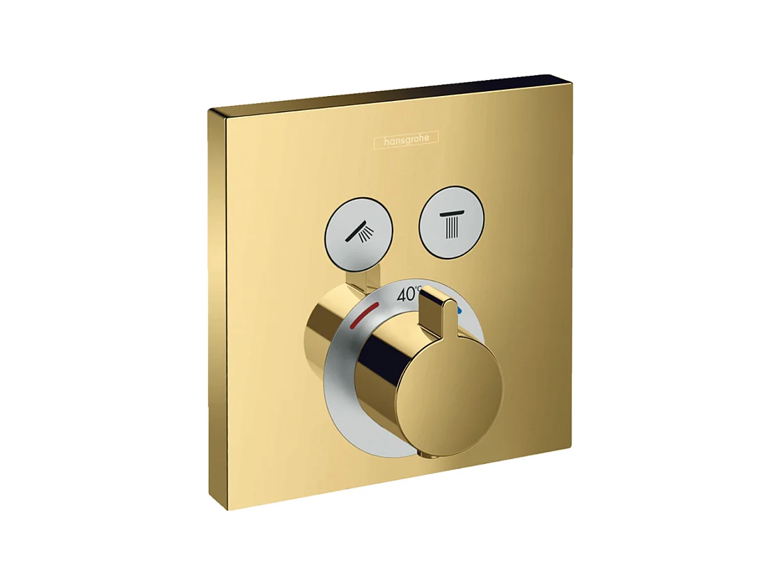 Façade pour mitigeur thermostatique encastré HANSGROHE ShowerSelect avec 2 fonctions aspect doré poli