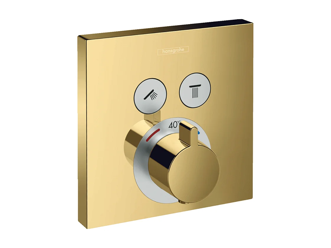 Façade pour mitigeur thermostatique encastré HANSGROHE ShowerSelect avec 2 fonctions aspect doré poli