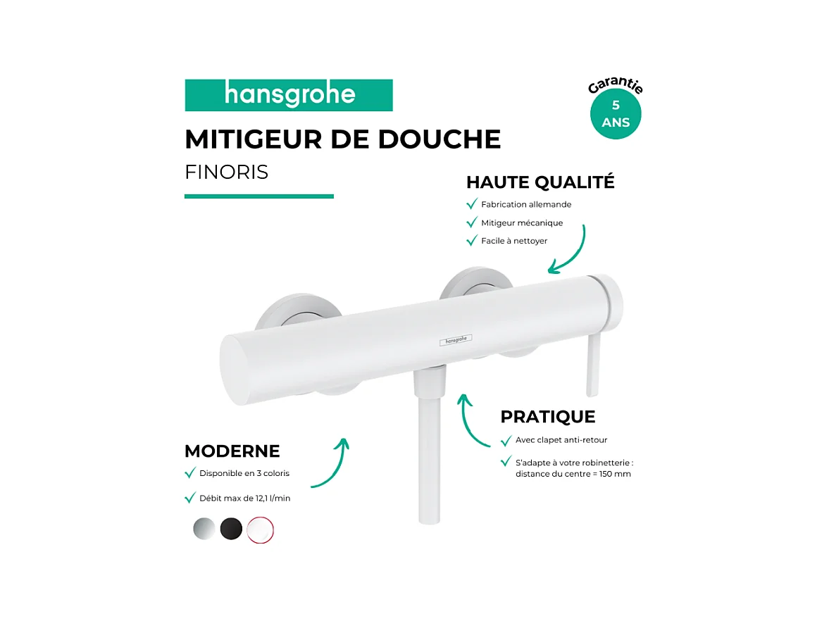 Mitigeur douche mécanique HANSGROHE Finoris blanc mat