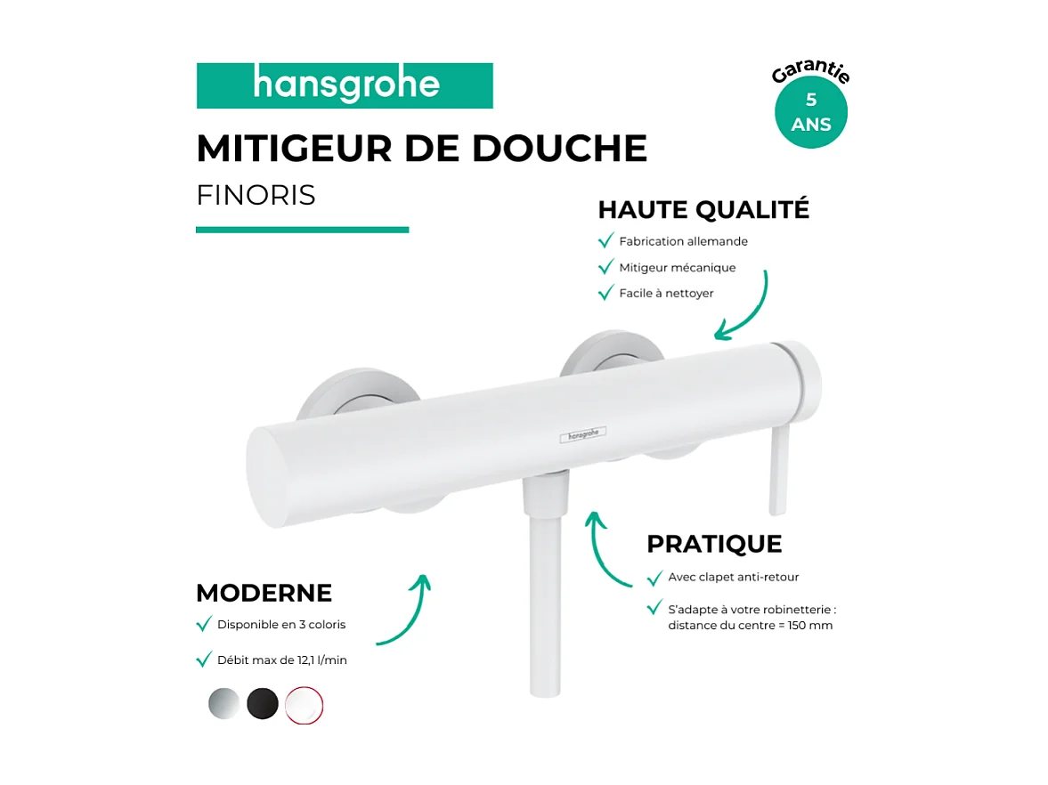 Mitigeur douche mécanique HANSGROHE Finoris blanc mat