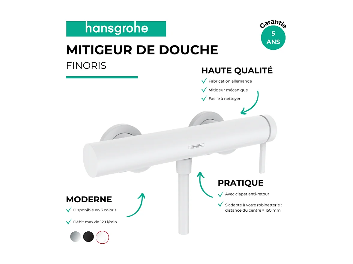 Mitigeur douche mécanique HANSGROHE Finoris blanc mat