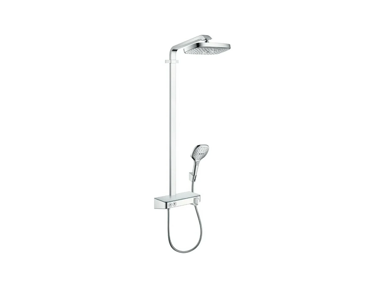 Colonne de douche thermostatique HANSGROHE Raindance Select E 300 EcoSmart avec mitigeur 30 cm chromé + tablette AddStoris
