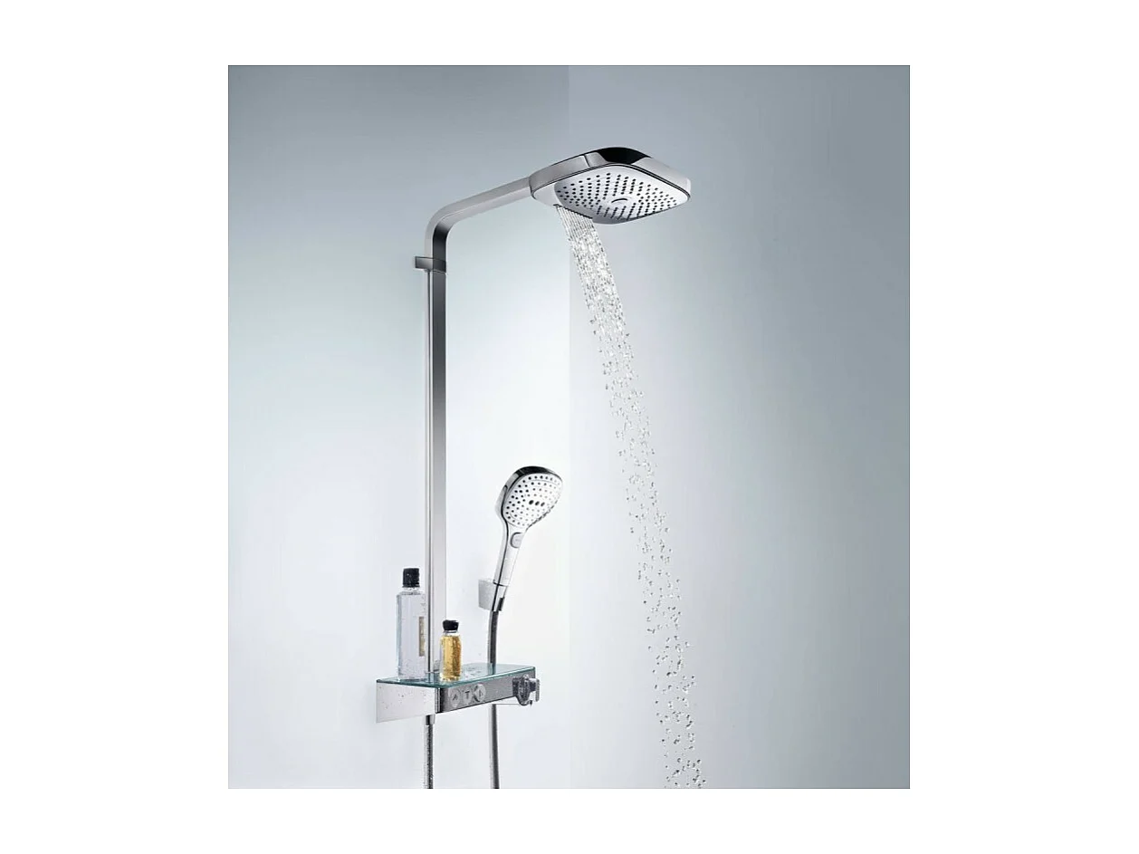 Colonne de douche thermostatique HANSGROHE Raindance Select E 300 3 jets avec mitigeur 30 cm blanc et chromée + nettoyant Briochin