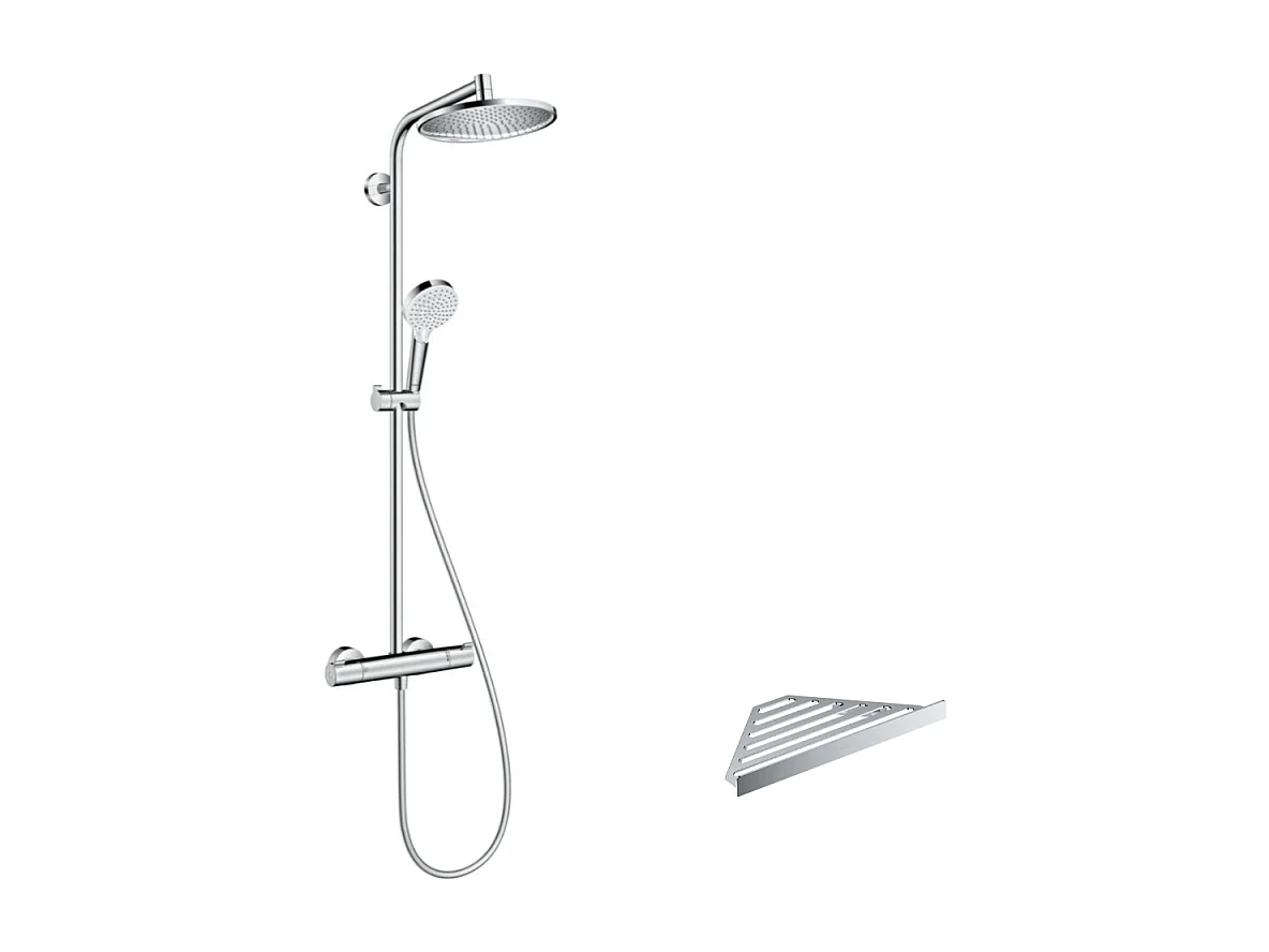 Colonne de douche thermostatique HANSGROHE Crometta S 240 chromé + tablette AddStoris