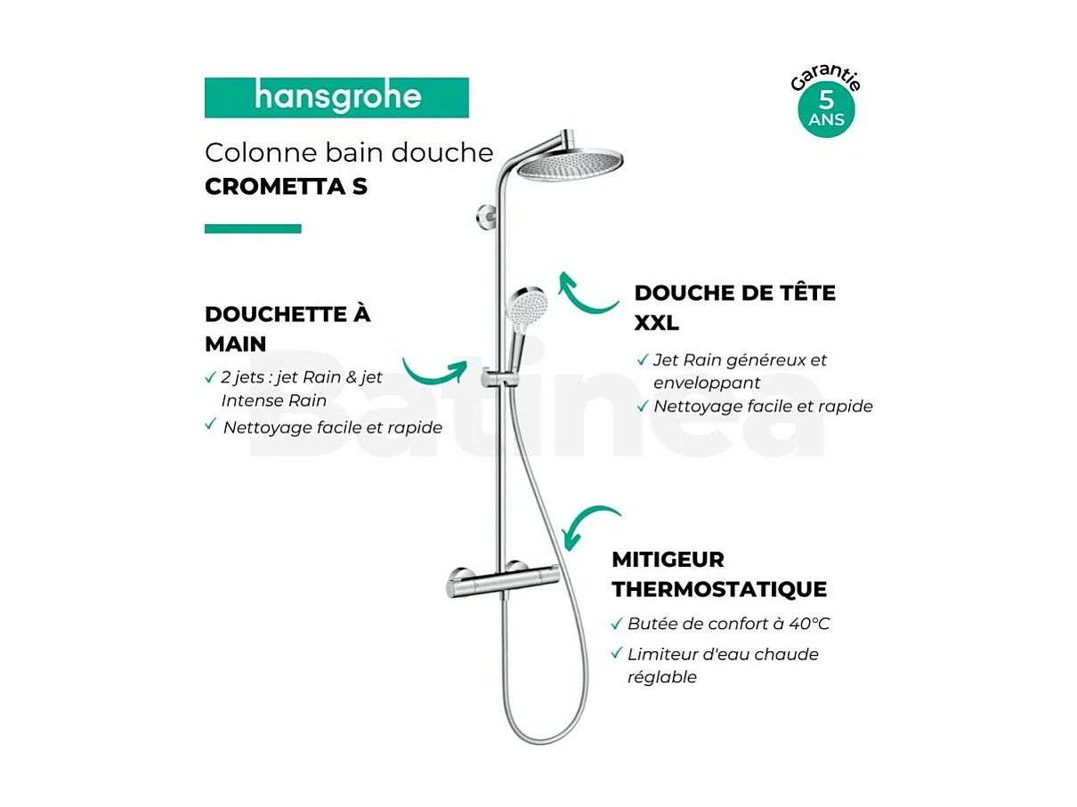 Colonne de douche thermostatique HANSGROHE Crometta S 240 chromé + tablette AddStoris