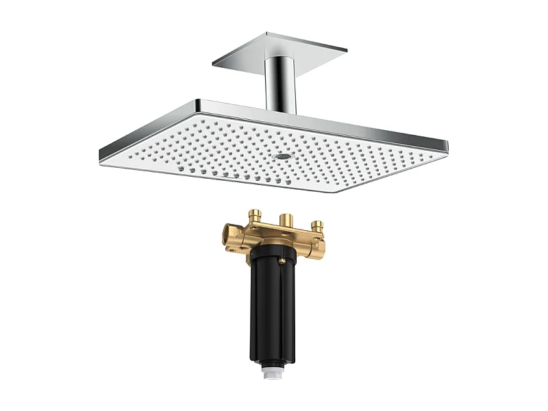 HANSGROHE Douche de tête 460 3jet EcoSmart raccord plafond blanc/chromé + corps d'encastrement