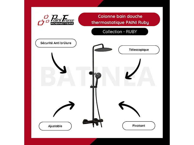 Colonne bain douche thermostatique PAINI Ruby Noir Mat