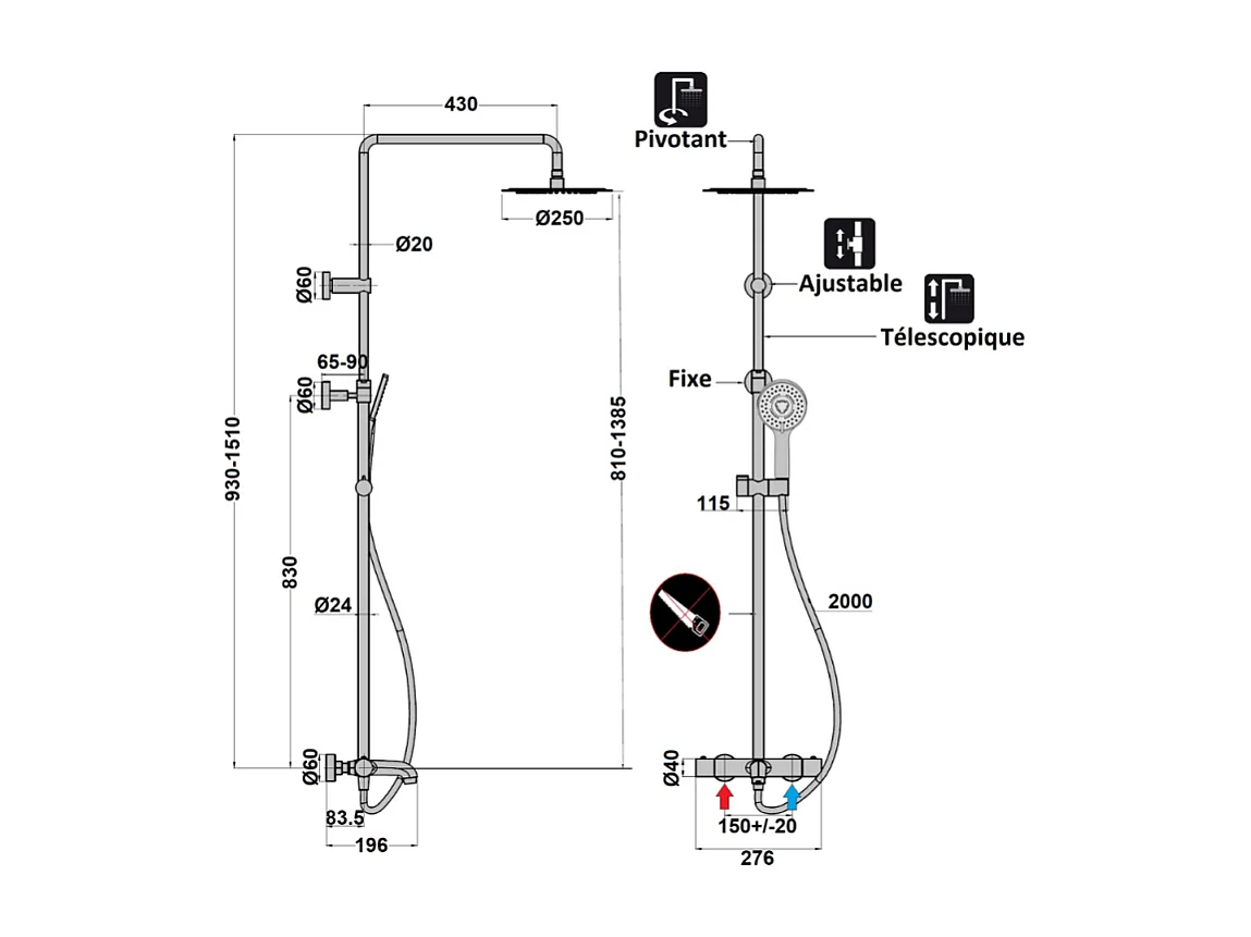 Colonne bain douche thermostatique PAINI Ruby Noir Mat
