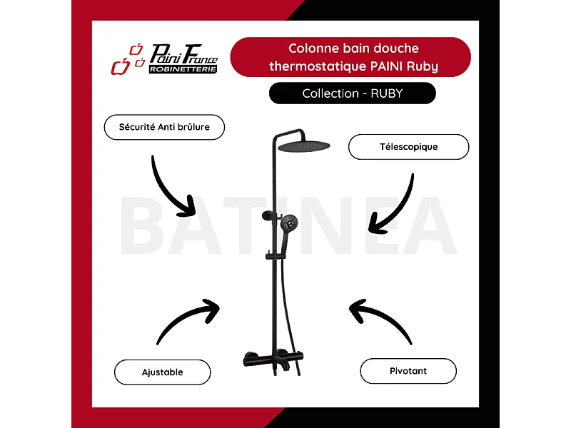Colonne bain douche thermostatique PAINI Ruby Noir Mat
