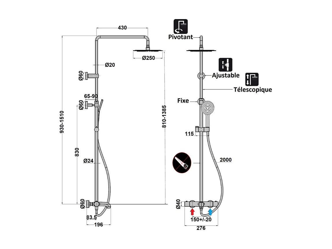 Colonne bain douche thermostatique PAINI Ruby Noir Mat
