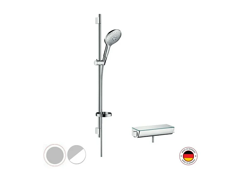 HANSGROHE Conjunto de ducha Raidance, mezclador termostático + teleducha 3 chorros, cromo blanco