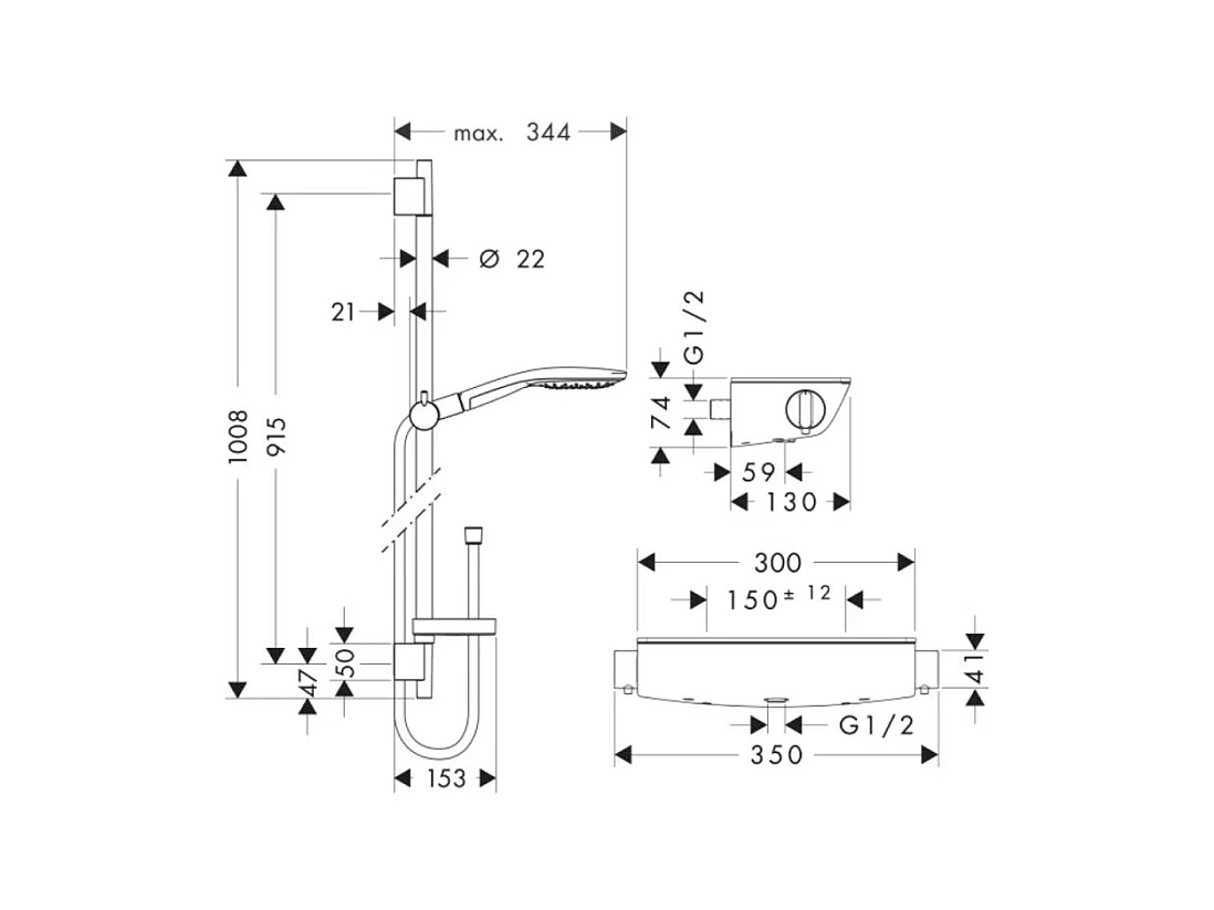 HANSGROHE Conjunto de ducha Raidance, mezclador termostático + teleducha 3 chorros, cromo blanco