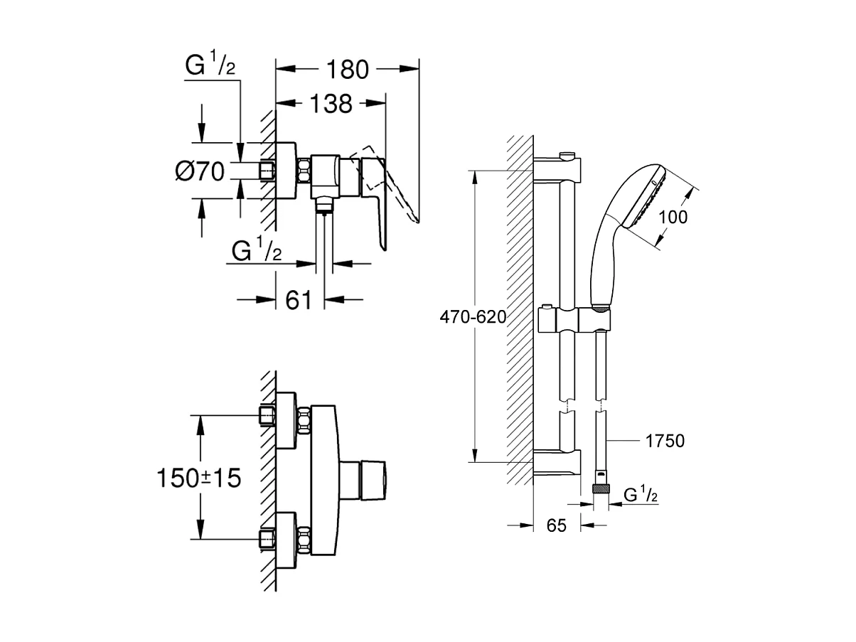 Pack mitigeur douche mécanique GROHE Start noir + ensemble de douche GROHE Vitalio Start