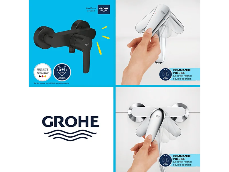 Pack mitigeur douche mécanique GROHE Start noir + ensemble de douche GROHE Vitalio Start