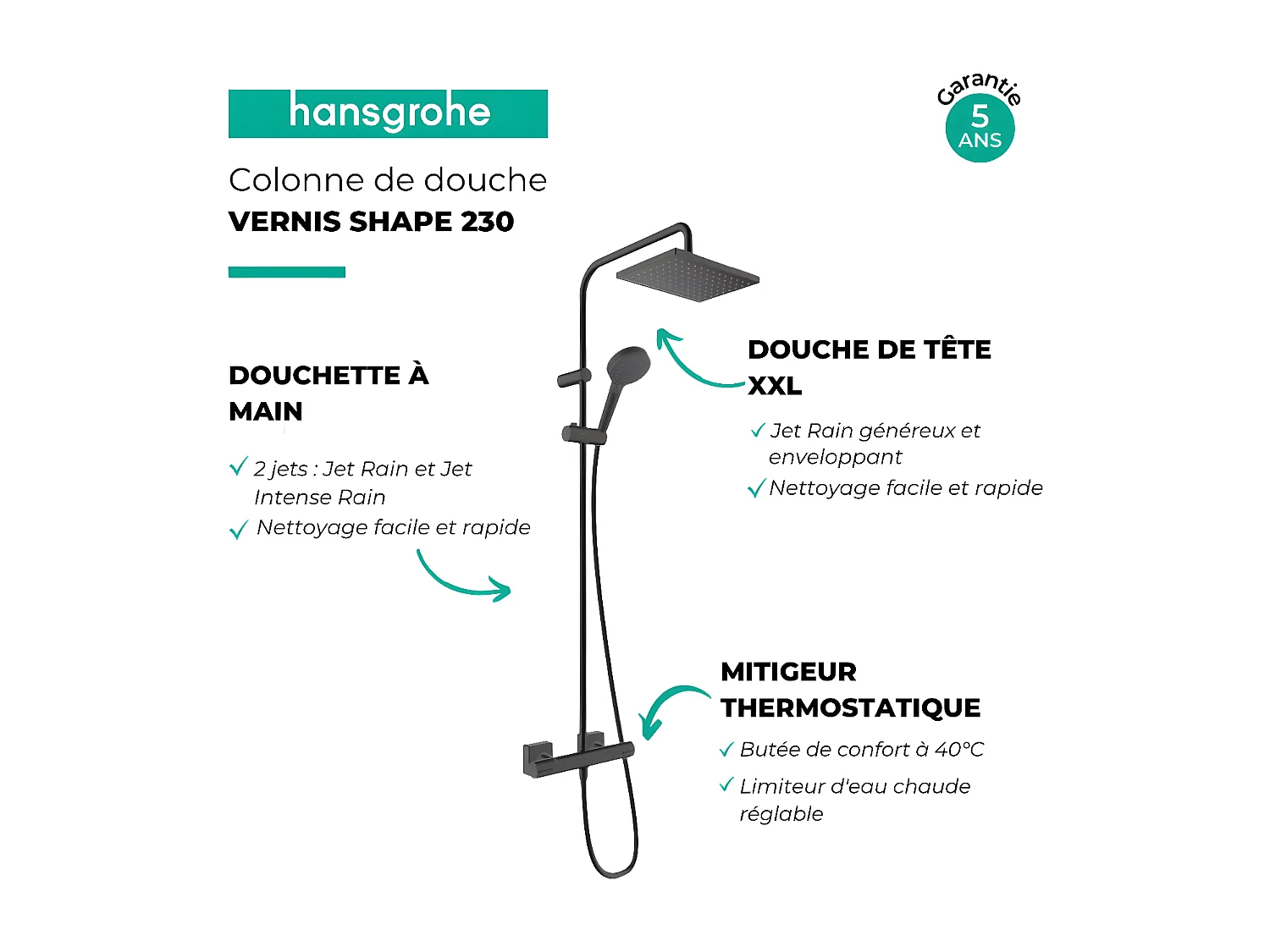 HANSGROHE Vernis Shape 230 columna de ducha termostática negra mate