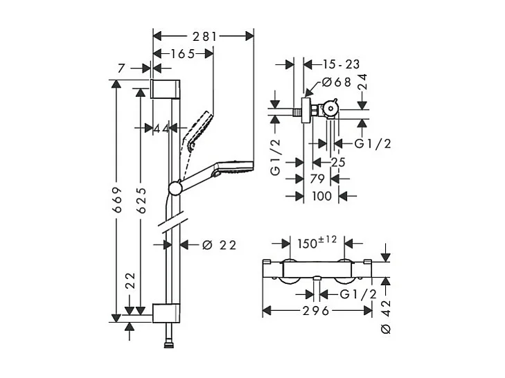 HANSGROHE Combi douche Vario avec barre 65 cm Ecostat 1001 CL blanc chromé