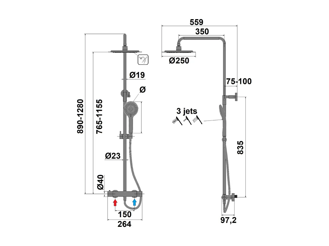 Colonne de douche thermostatique PAINI Ruby Ronde Noir Mat
