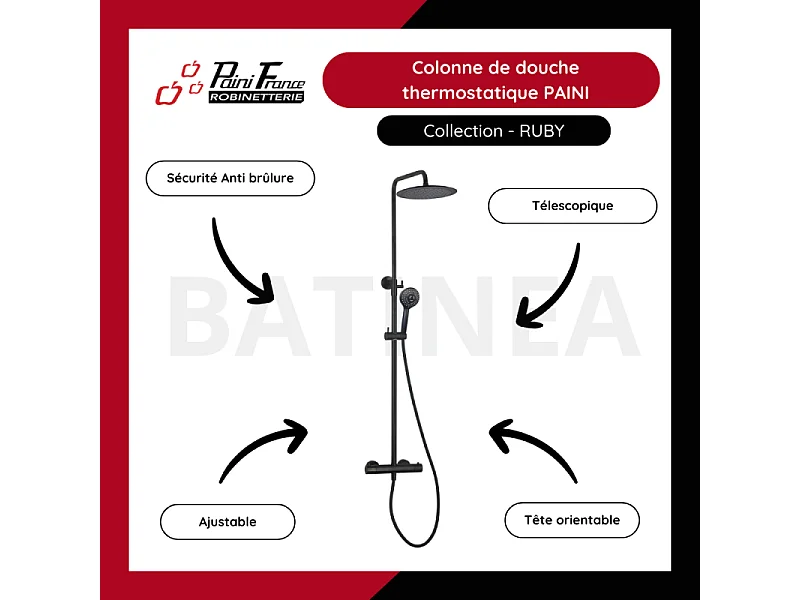 Colonne de douche thermostatique PAINI Ruby Ronde Noir Mat