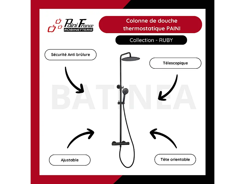 Colonne de douche thermostatique PAINI Ruby Ronde Noir Mat