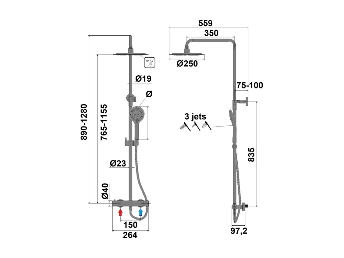 Colonne de douche thermostatique PAINI Ruby Ronde Noir Mat