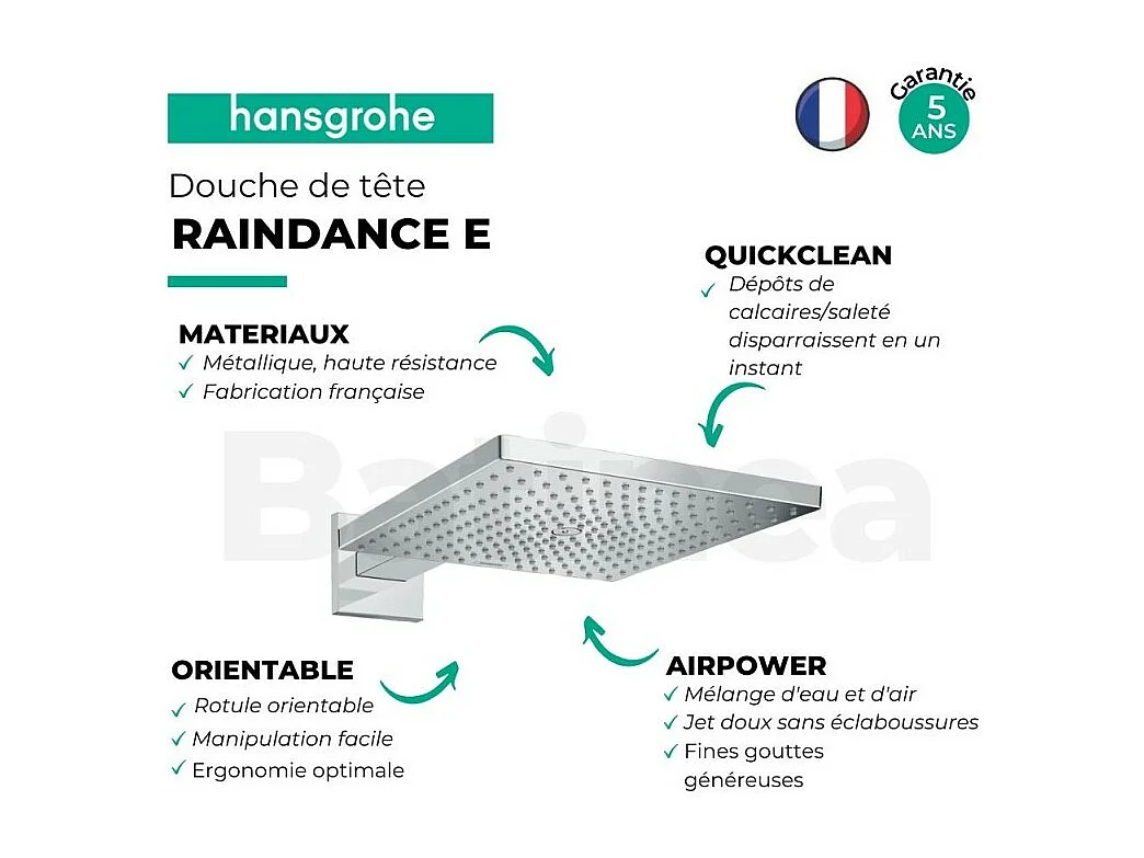 Douche de tête HANSGROHE Raindance E, 1 jet avec bras de douche noir chromé brossé