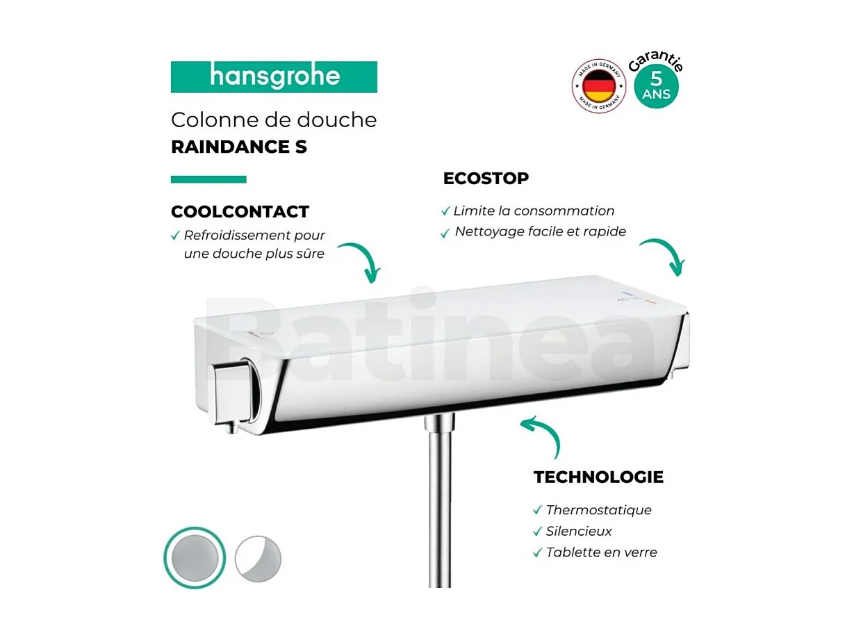 HANSGROHE Ecostat Select mezclador termostático de ducha cromo blanco