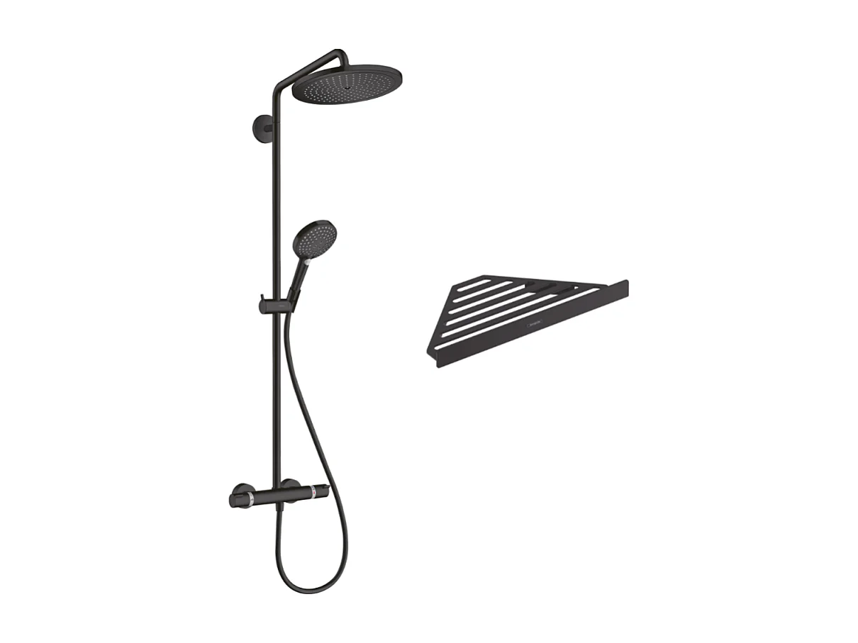 Colonne de douche thermostatique HANSGROHE Croma Select S 280 noir mat + tablette AddStoris