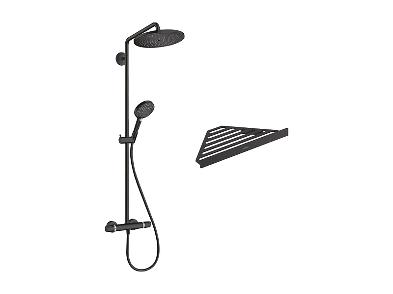 Colonne de douche thermostatique HANSGROHE Croma Select S 280 noir mat + tablette AddStoris