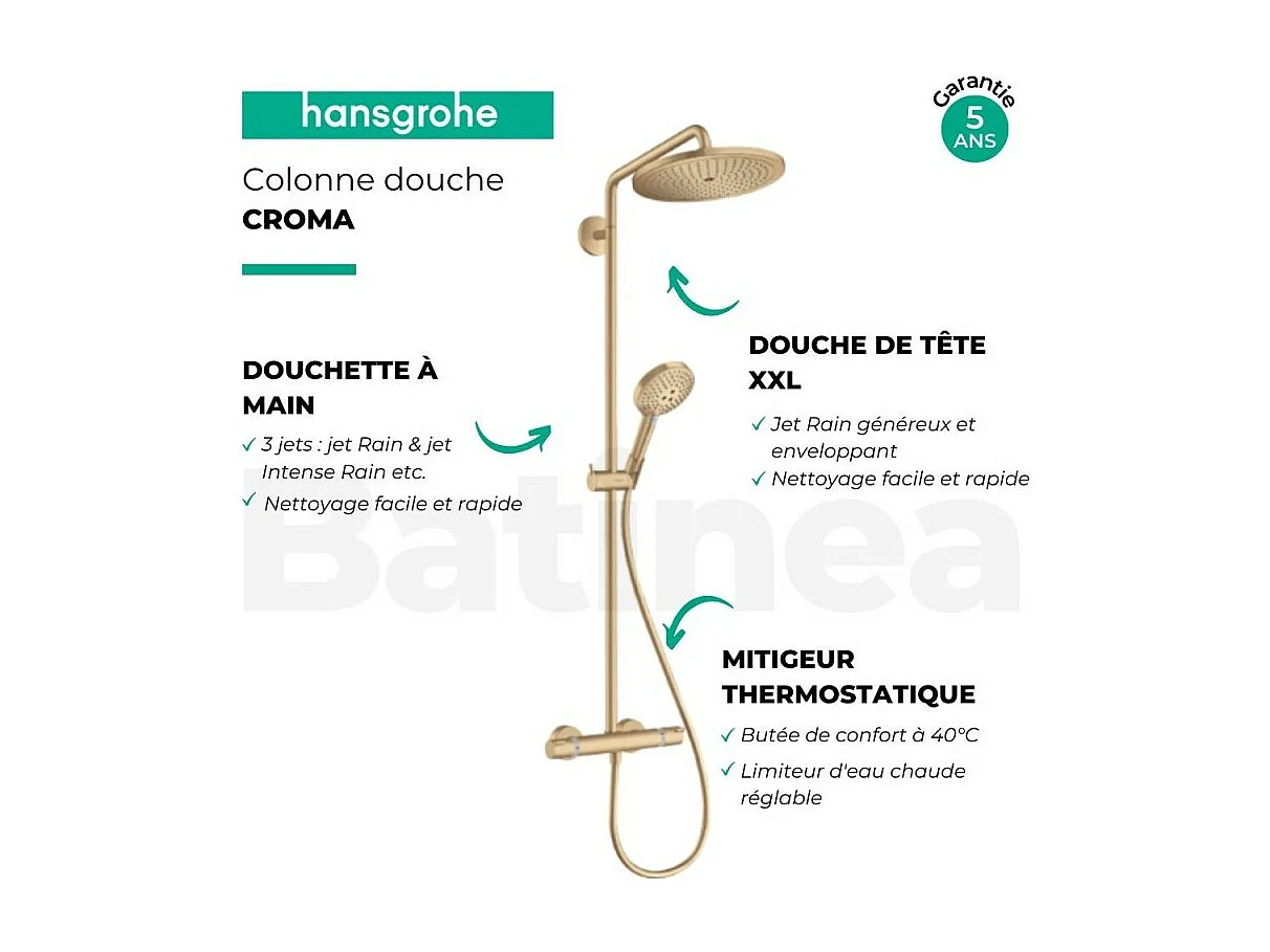 Colonne de douche thermostatique HANSGROHE Croma Select S 280 noir chromé brossé