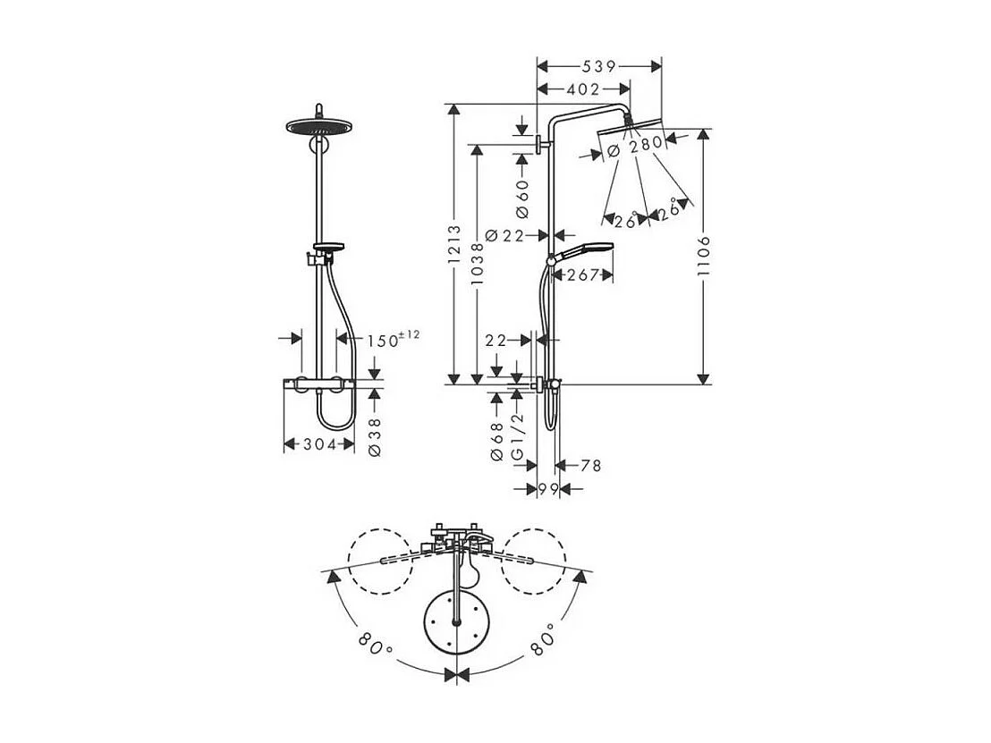 HANSGROHE Croma Select S 280 columna de ducha termostática negro cromo cepillado