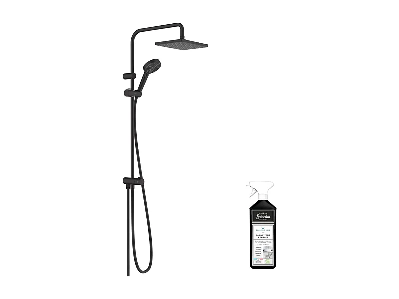 Colonne de douche ou bain douche sans mitigeur HANSGROHE Vernis Shape 230 noir mat + nettoyant Briochin