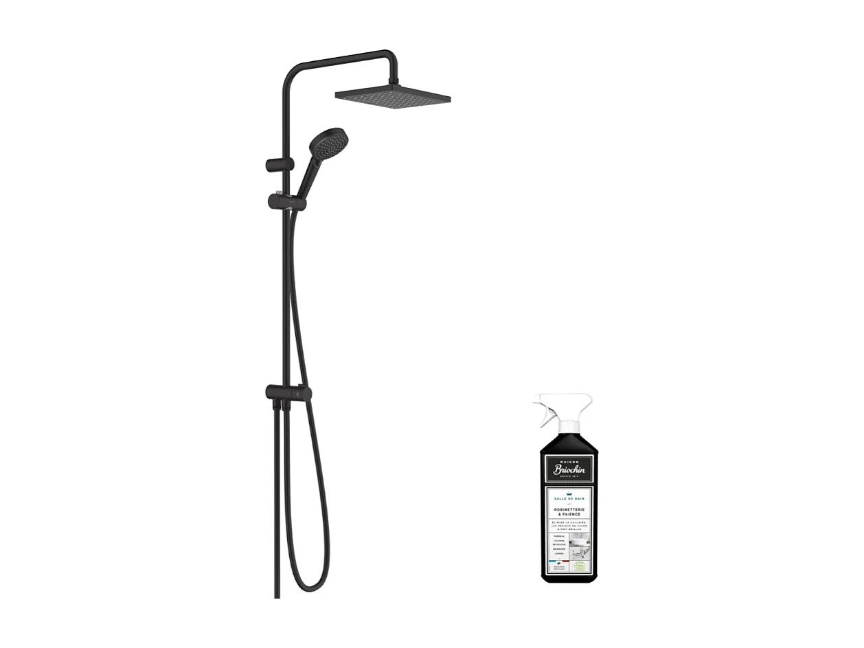 Colonne de douche ou bain douche sans mitigeur HANSGROHE Vernis Shape 230 noir mat + nettoyant Briochin