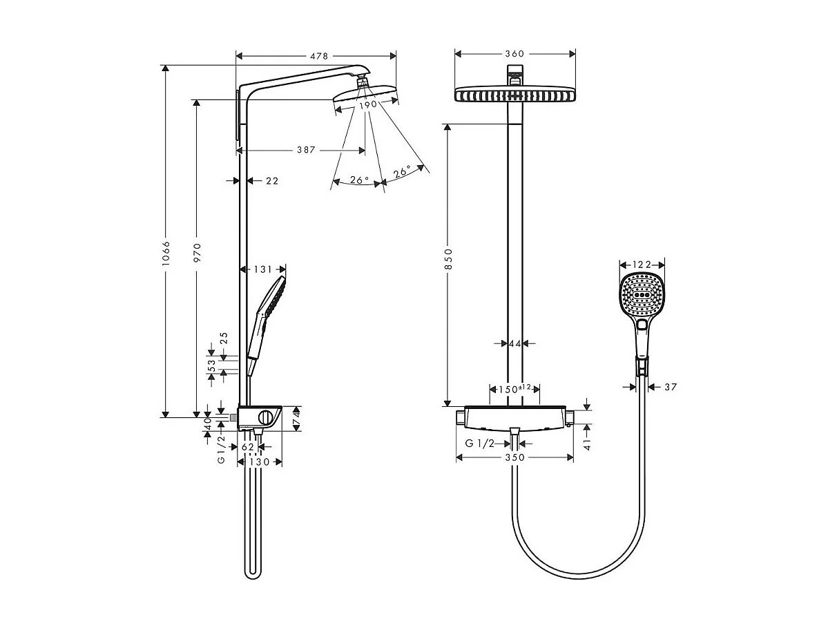 Colonne de douche thermostatique HANSGROHE Raindance E 360 blanc et chromé