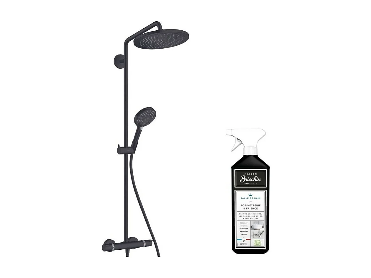 Colonne de douche thermostatique HANSGROHE Croma Select S 280 EcoSmart noir mat + nettoyant Briochin