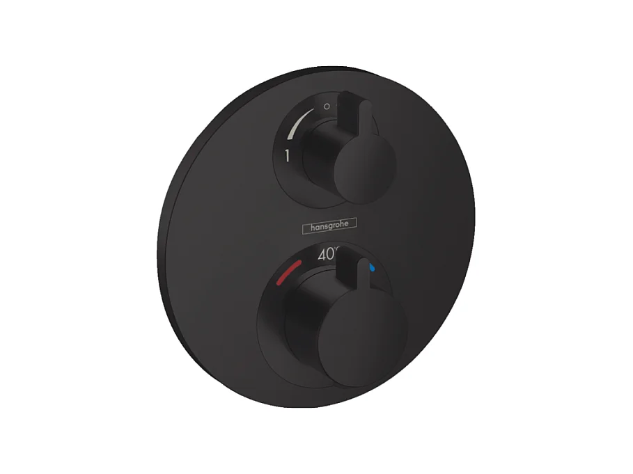 Façade mitigeur thermostatique encastré HANSGROHE Ecostat S avec robinet d'arrêt et inverseur noir mat