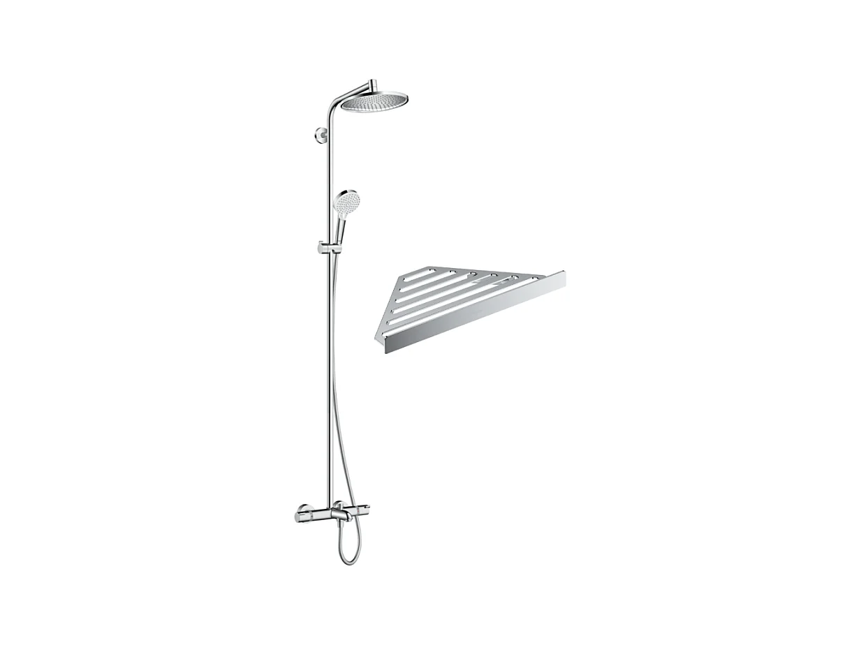 Colonne bain douche thermostatique HANSGROHE Crometta S 240 chromé + tablette Addstoris
