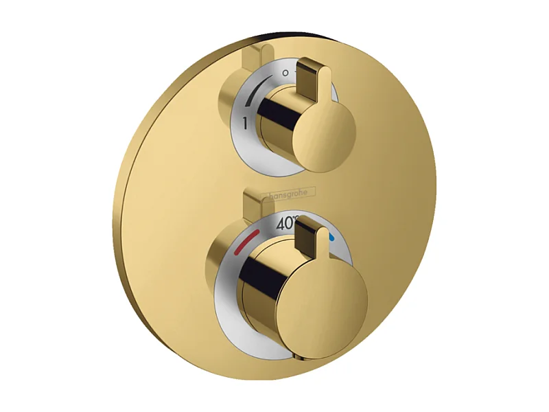 Façade mitigeur thermostatique encastré HANSGROHE Ecostat S avec robinet d'arrêt et inverseur aspect doré poli