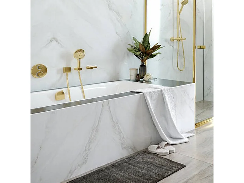 Façade mitigeur thermostatique encastré HANSGROHE Ecostat S avec robinet d'arrêt et inverseur aspect doré poli